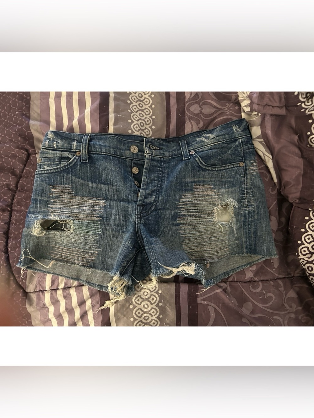 7 For All Mankind Distressed Blue Jean Cutoff Shorts